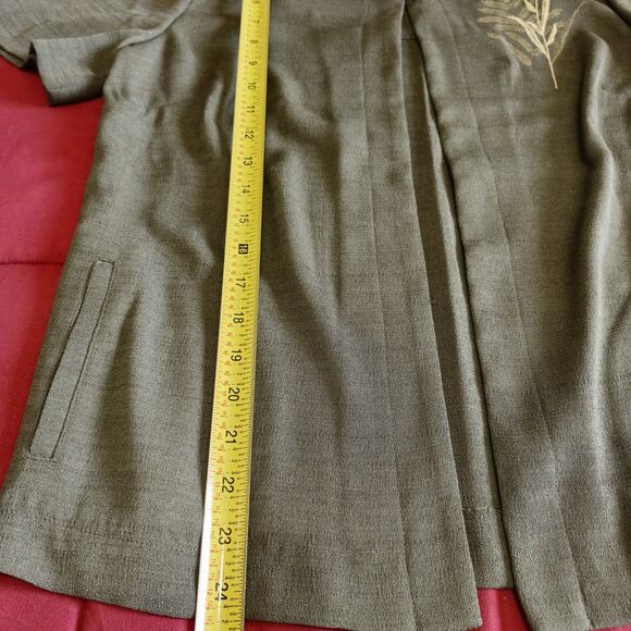 Studio 1 Petite Olive Green Embroidered Short Sleeve Blazer Jacket 10P VTG - Picture 6 of 10